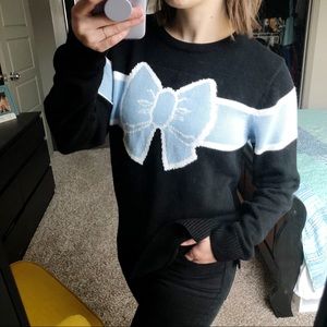 Lauren James Black Adaline Blue Bow Knit Sweater S